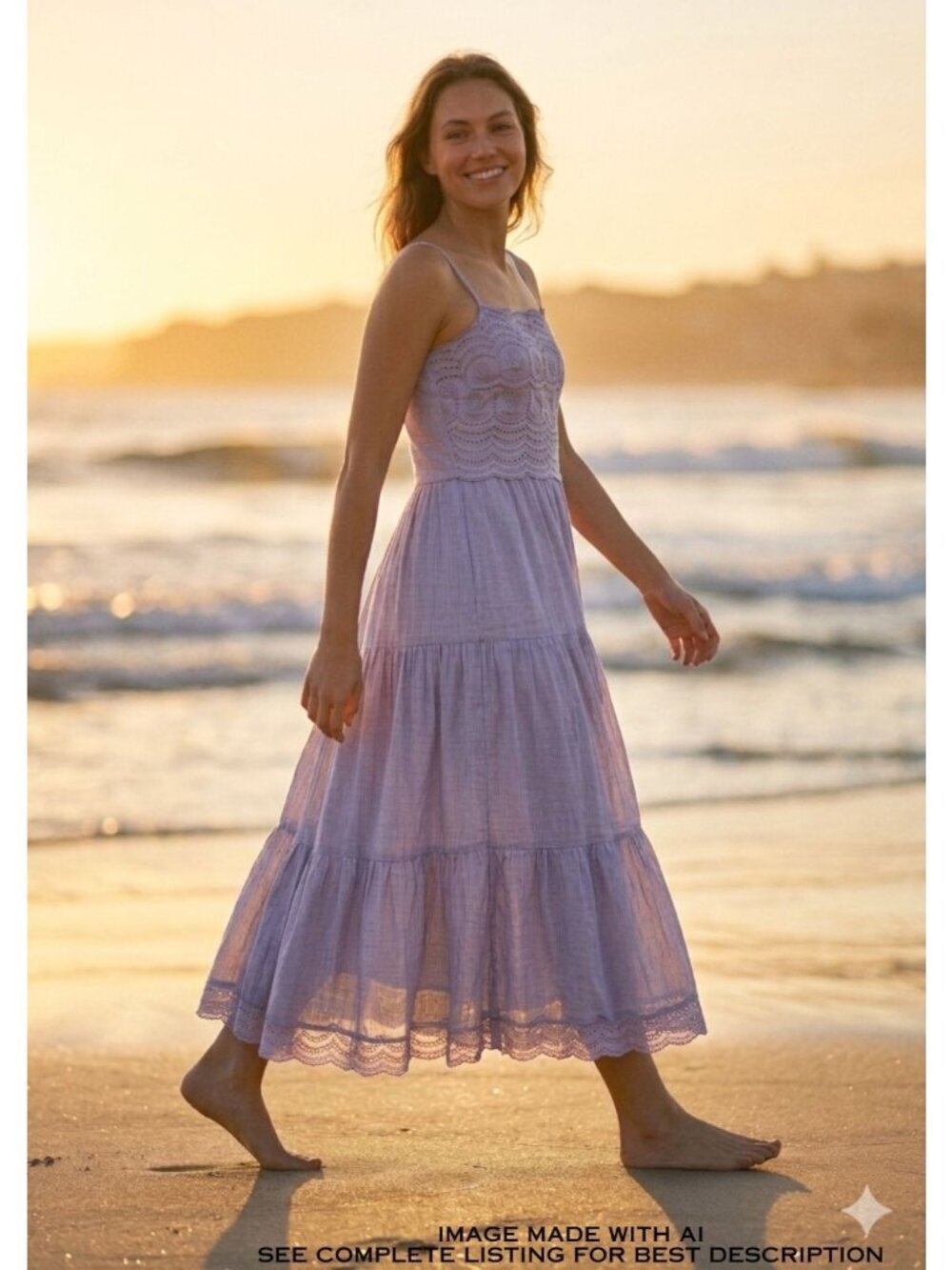 Tiered Cotton Sundress XL Scalloped Embroidered 100% Cotton India Graduation